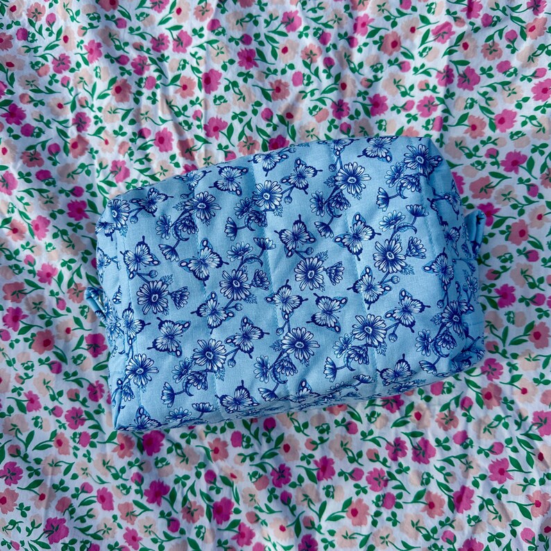 Boxy Carry All Zipper Pouch - blue butterfly - large