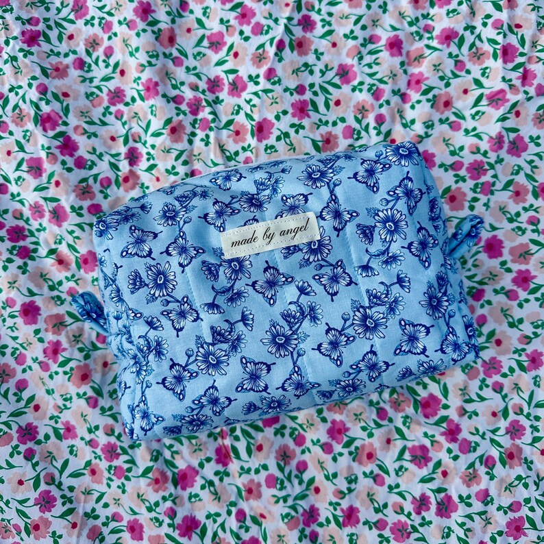 Boxy Carry All Zipper Pouch - blue butterfly - large