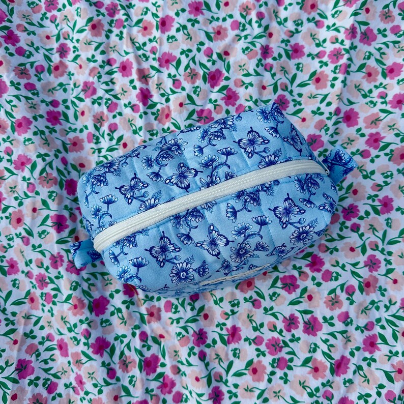 Boxy Carry All Zipper Pouch - blue butterfly - medium