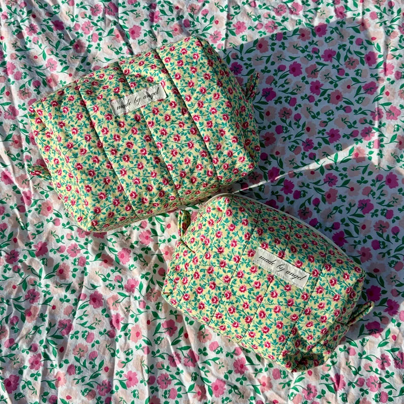 Boxy Carry All Zipper Pouch - yellow dainty floral - large