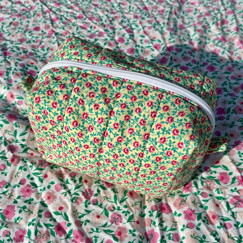 Boxy Carry All Zipper Pouch - yellow dainty floral - large