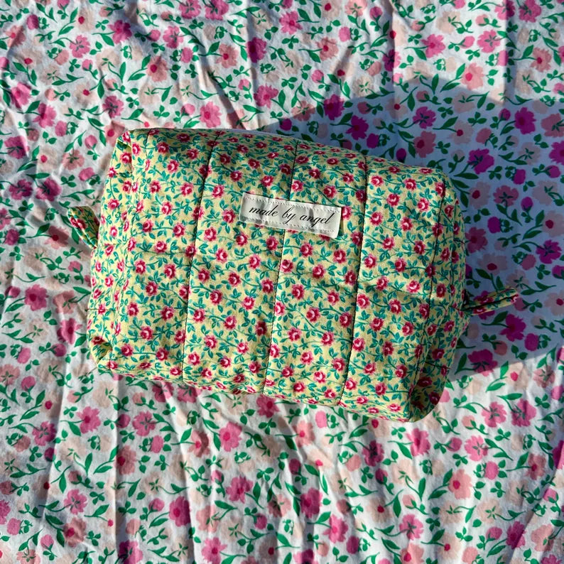 Boxy Carry All Zipper Pouch - yellow dainty floral - large