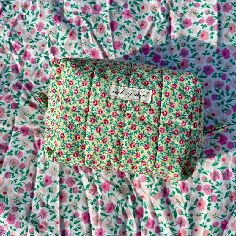 Boxy Carry All Zipper Pouch - yellow dainty floral - large