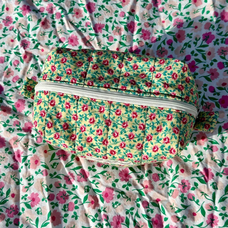 Boxy Carry All Zipper Pouch - yellow dainty floral - medium