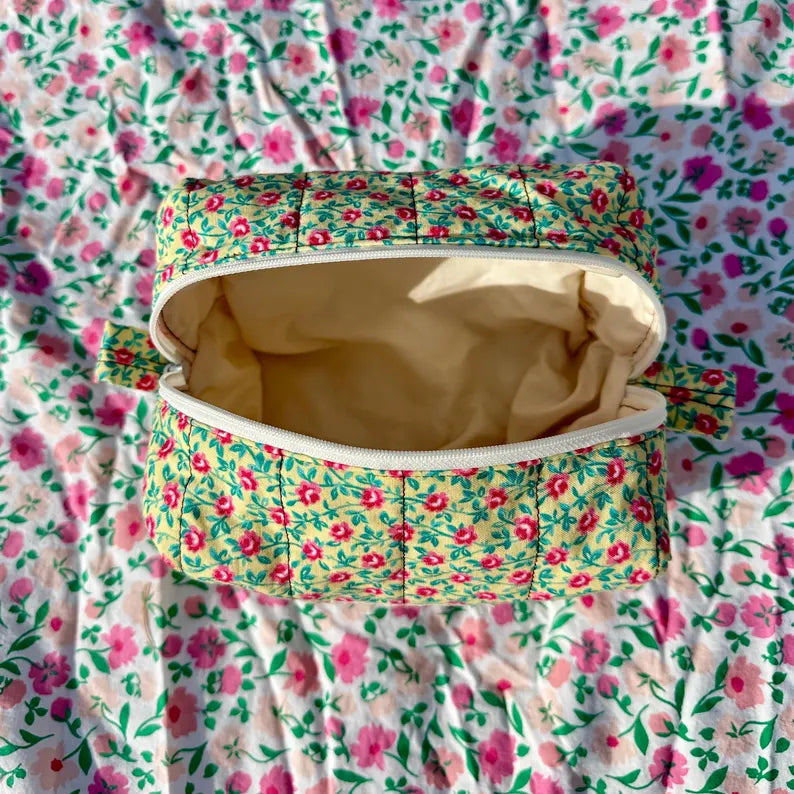Boxy Carry All Zipper Pouch - yellow dainty floral - medium