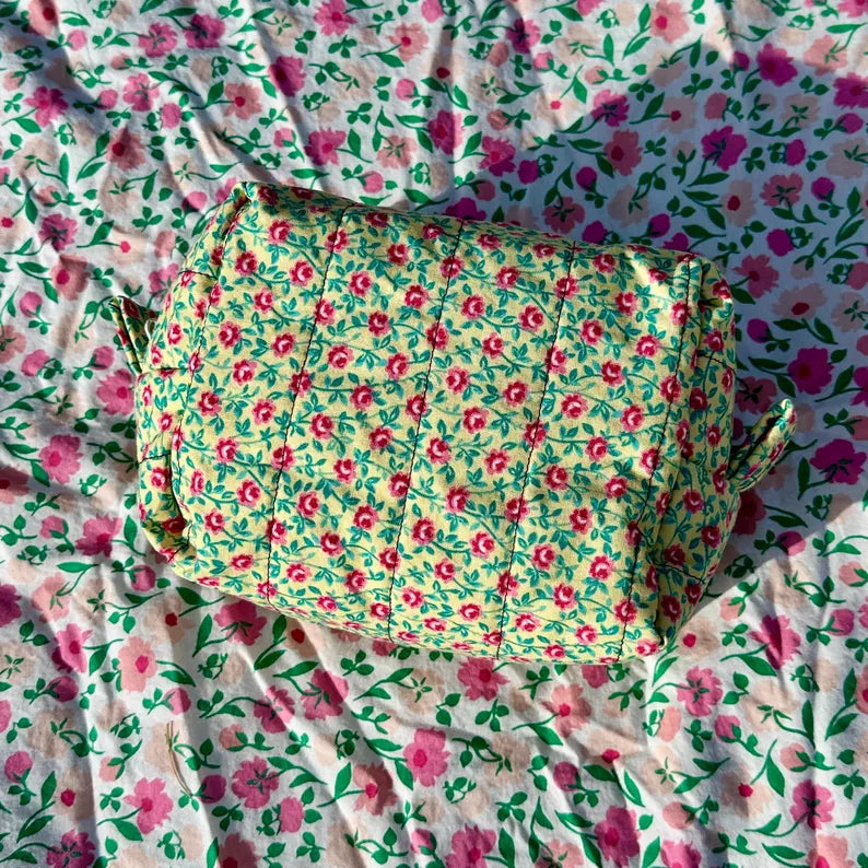 Boxy Carry All Zipper Pouch - yellow dainty floral - medium