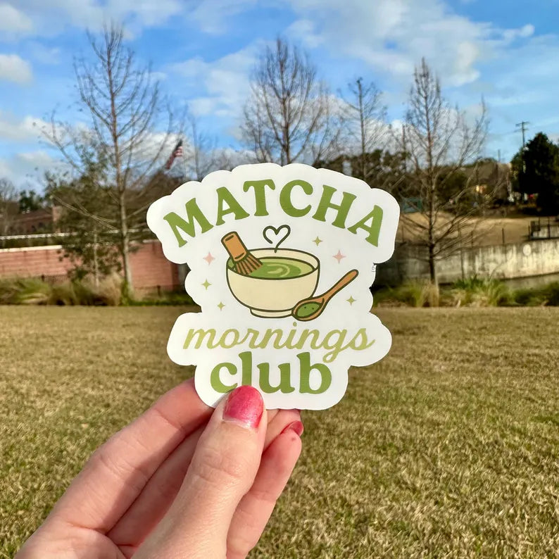 Matcha Mornings Club | water resistant sticker