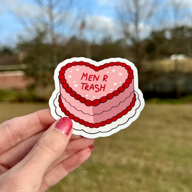 Men R Trash Heart Cake | water resistant sticker