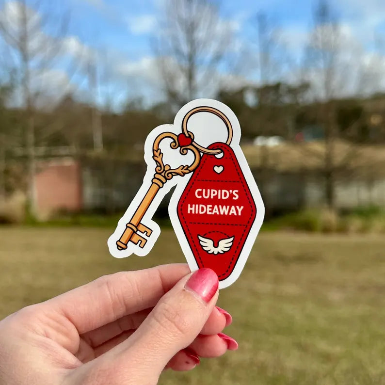 Cupids Hideaway | hotel keychain | water resistant sticker