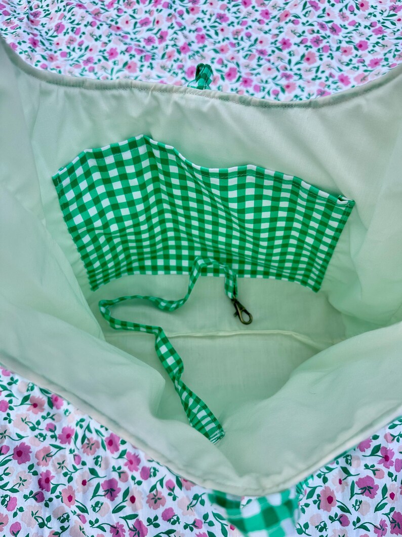 Yellow Gingham Bow Shoulder Bag with Pocket and Key Clasp