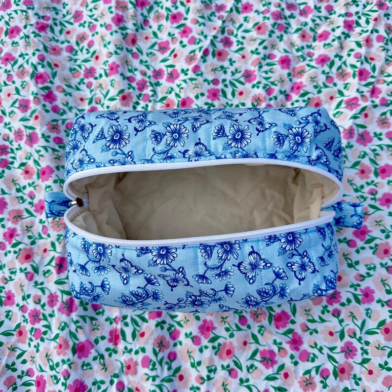 Boxy Carry All Zipper Pouch - blue butterfly - large