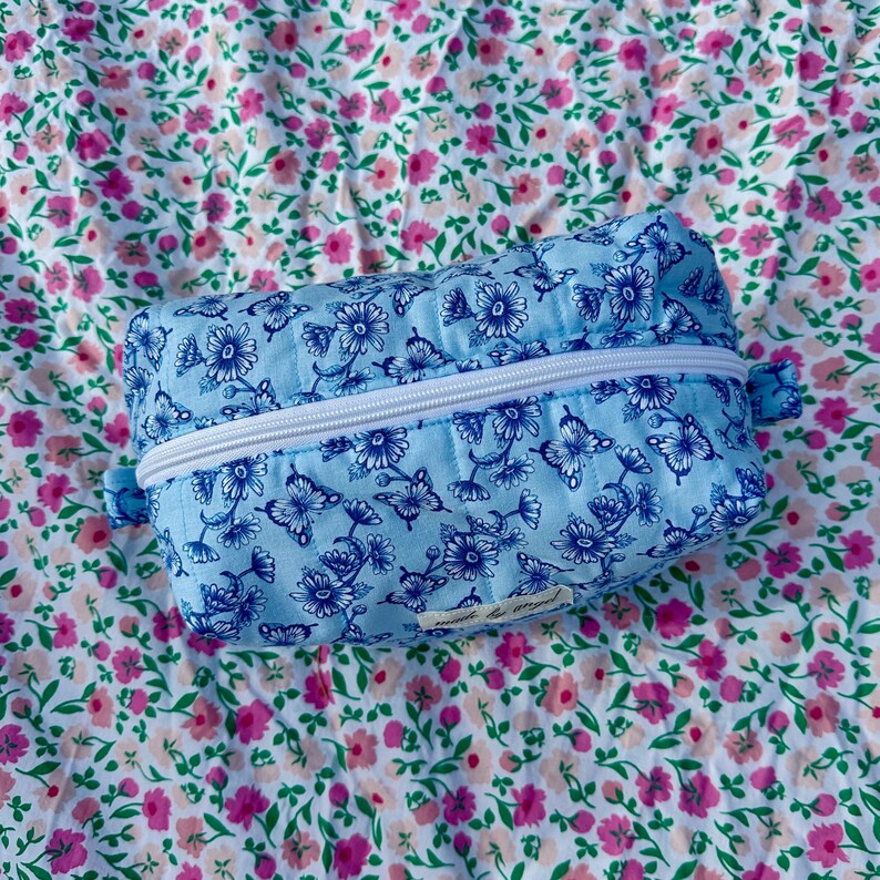 Boxy Carry All Zipper Pouch - blue butterfly - large