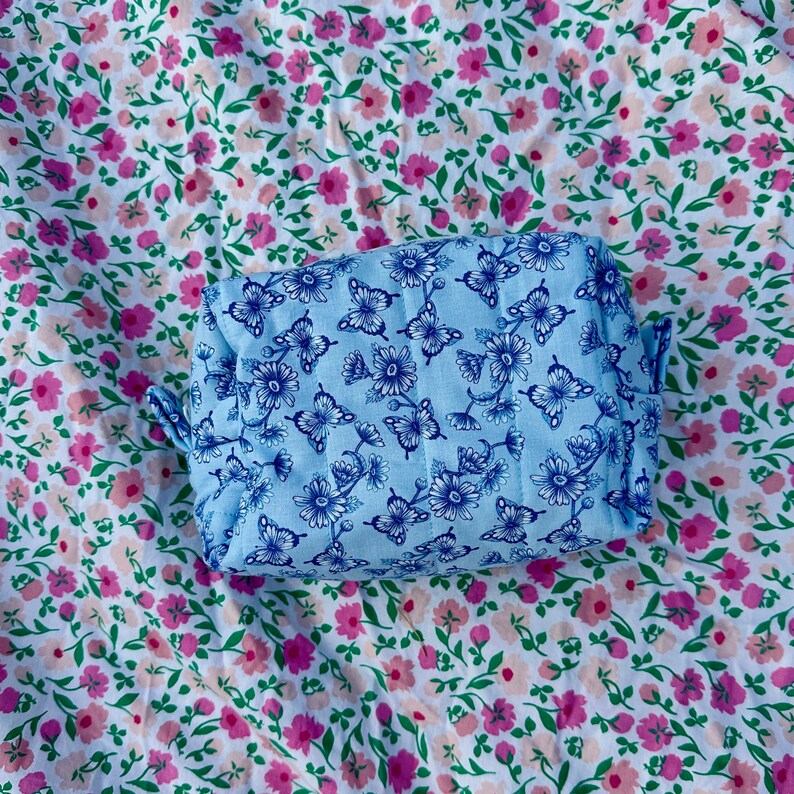 Boxy Carry All Zipper Pouch - blue butterfly - medium