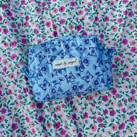 Boxy Carry All Zipper Pouch - blue butterfly - medium
