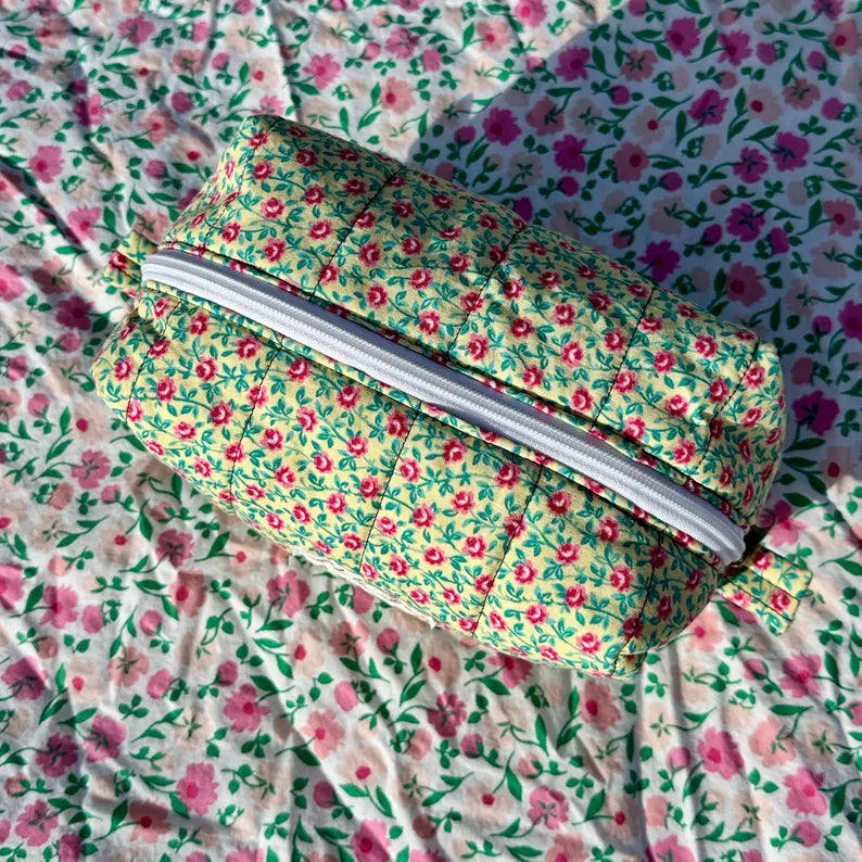 Boxy Carry All Zipper Pouch - yellow dainty floral - large
