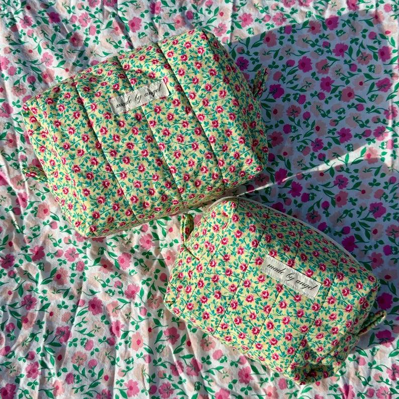 Boxy Carry All Zipper Pouch - yellow dainty floral - large