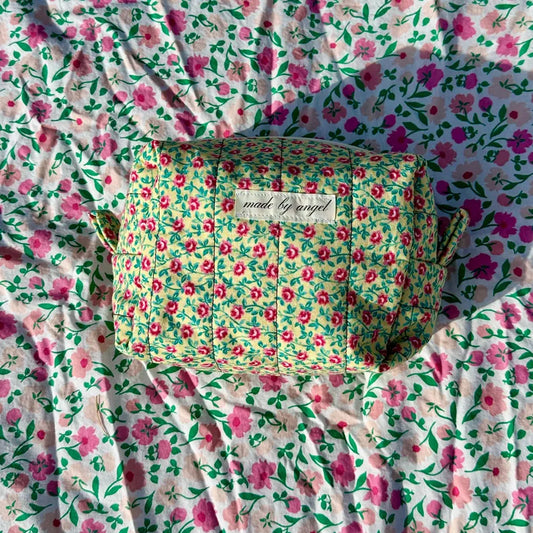 Boxy Carry All Zipper Pouch - yellow dainty floral - medium